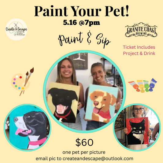 Paint your pet - 5/16/25 @7pm - Granite Coast Brewing Co  | Open Workshops