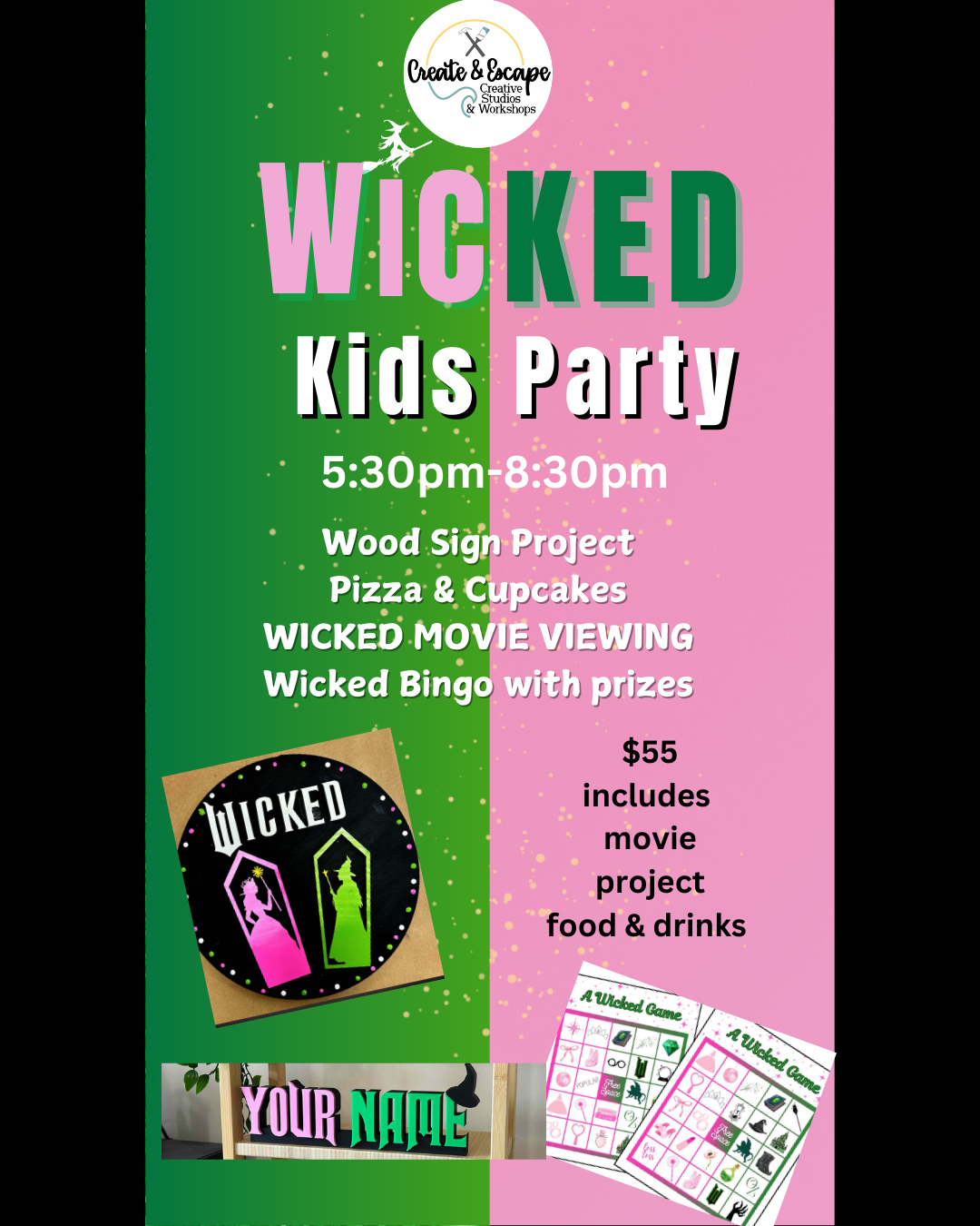 2/19🎭✨ Kids Wicked Art Workshop  Movie, pizza & crafts! ✨🎭5:30-8:30pm