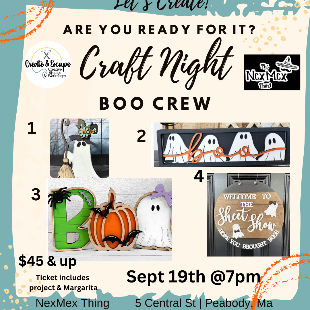 9.19.24 7pm Boo Crew Wood Sign/ Projects Paint & Sip@The NexMex Thing | Open Workshop