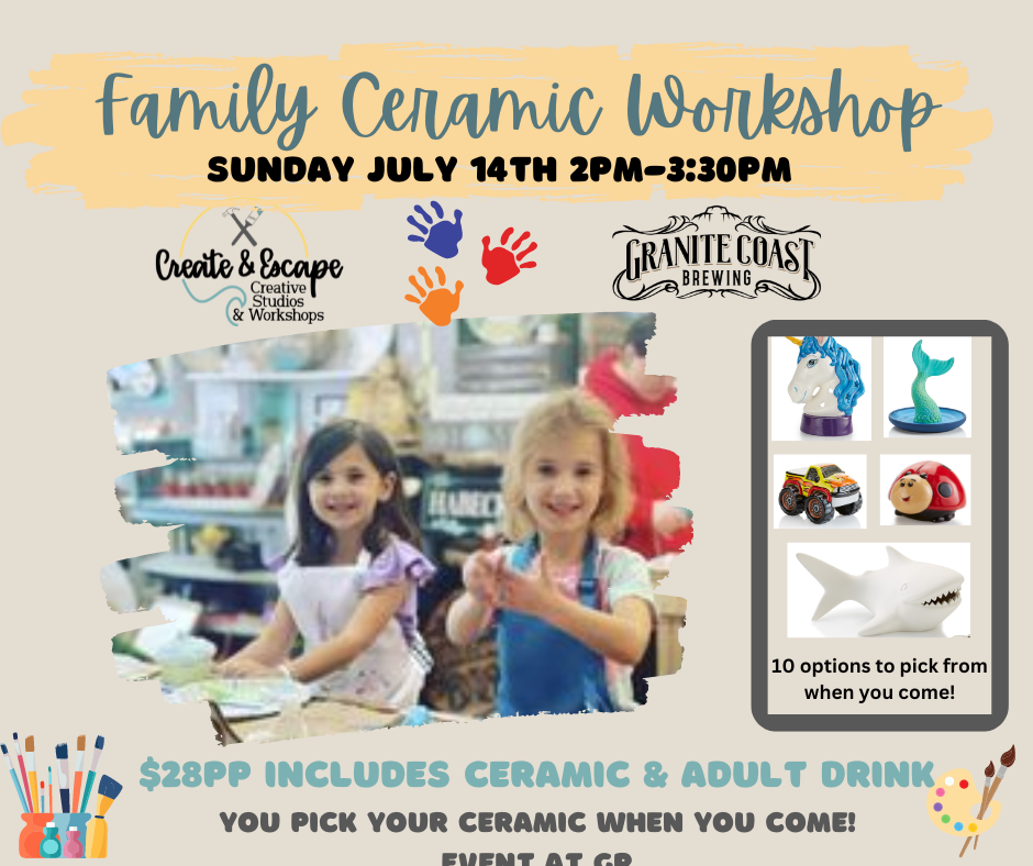 Family Ceramic Paint Craft Afternoon 2pm@ Granite Coast Brewing Co | Open Workshop